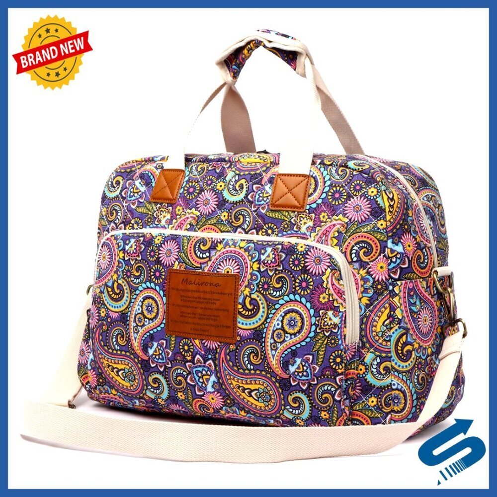 Canvas Weekender Travel Duffel Bag Floral Pattern Carry On Overnight Tote